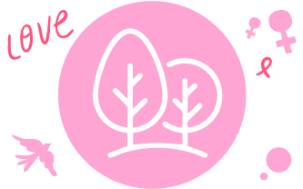 Ilustración de dos árboles en un círculo rosa que hablan de la importancia de respirar aire puro para evitar el cáncer de mama