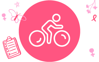 Ilustración de una mujer con cáncer de mama andando en bicicleta 