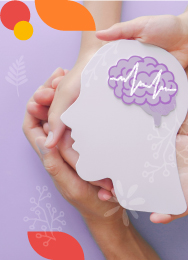 Imagen compuesta por un grupo de manos sosteniendo una cabeza de cartón con un cerebro.